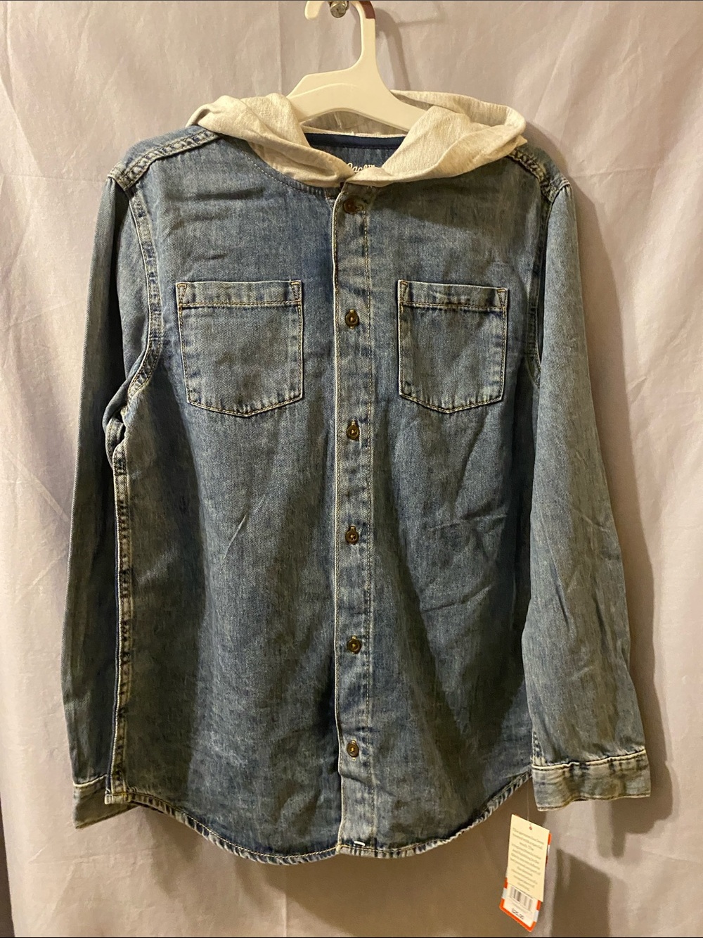 Cat & Jack Light Blue Denim Shirt Jacket with Cream Hood